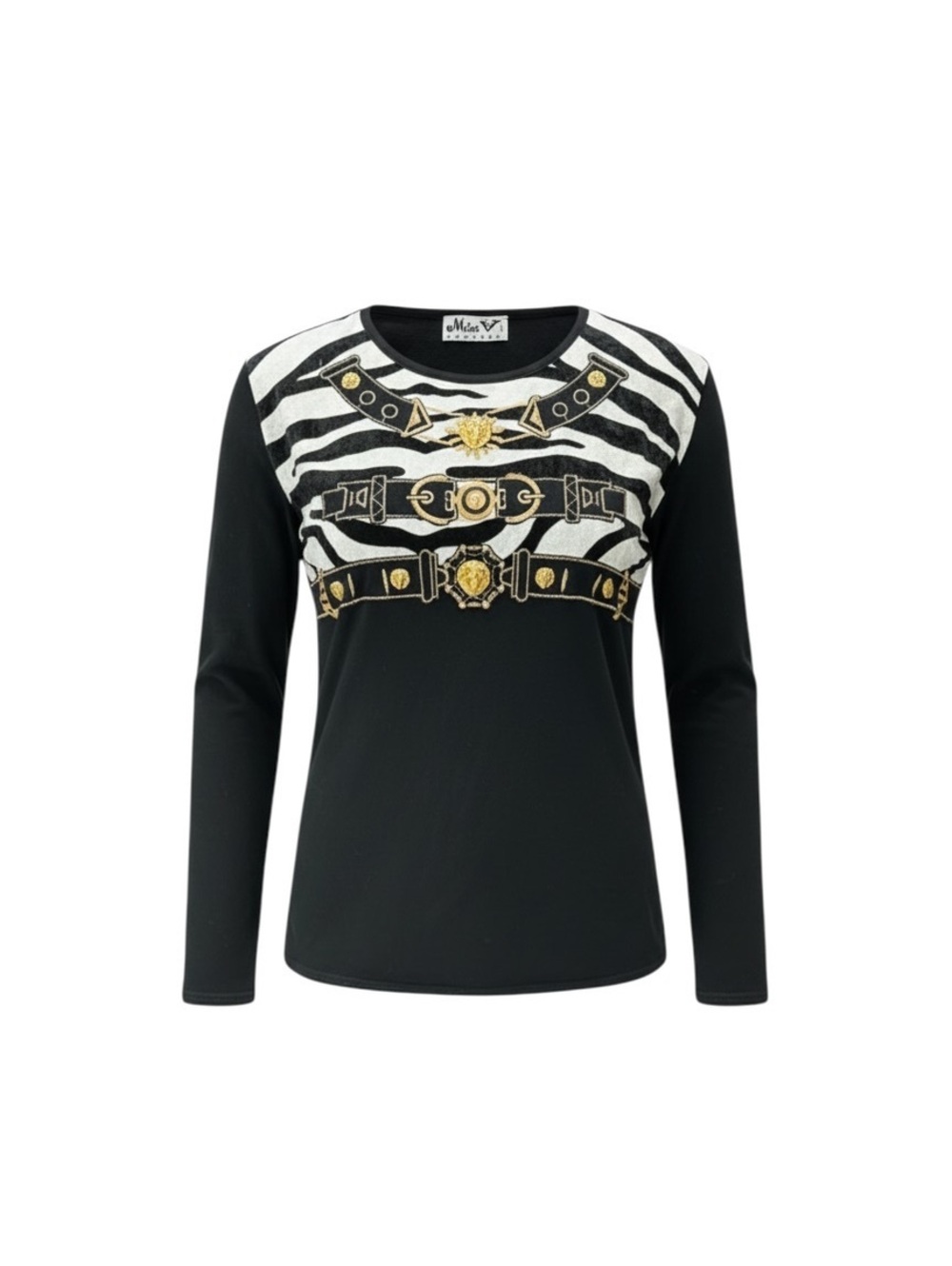 Vintage Miss V Black Zebra & Gold Belt Print Top
